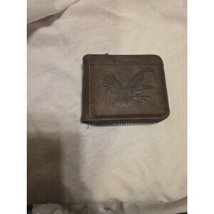 CarrKen Men's  Eagle Embossed Bifold Wallet Brown PU Leather Zipper Pocket NWT